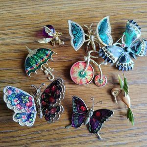 Vintage Figural Pin Lot Glitter Enamel and Swirl Enamel